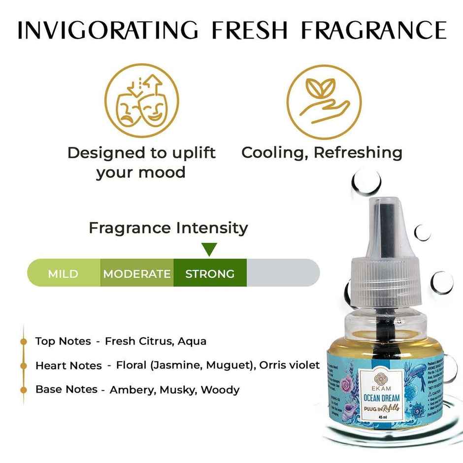 EKAM Ocean Dream Scent Plug-In Air Freshener Refill (45ml)| Lasts up to 125 Days / 4 hours a day