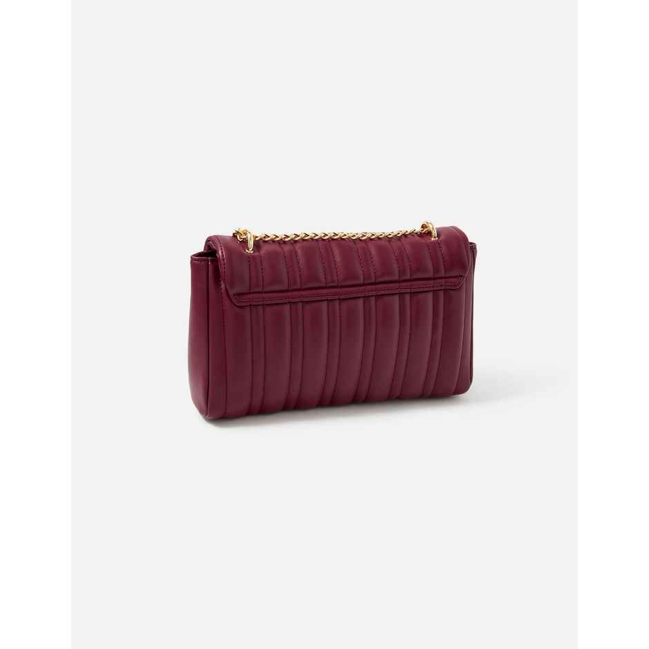 Accessorize London Women's Faux Leather Carrie Chain Quilt Sling Bag | Maroon