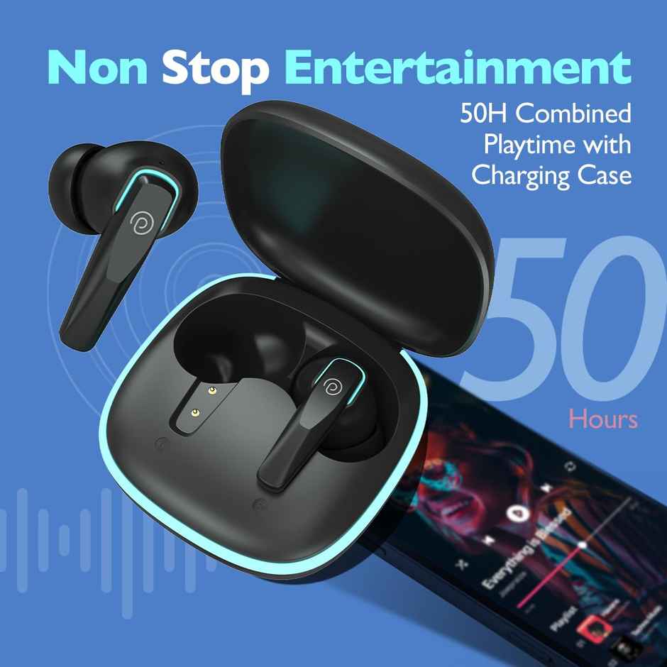 pTron Zenbuds Evo X2 TWS Earbuds | 4 Mic & ENC Calls | 50H Playtime | 40 ms Movie/Music Modes - Black