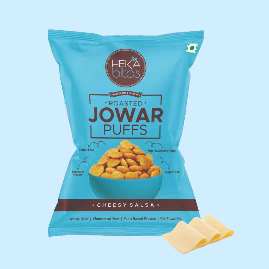 Heka Bites Roasted Jowar Puffs Cheesy Salsa | Low Calorie & Healthy Snacks