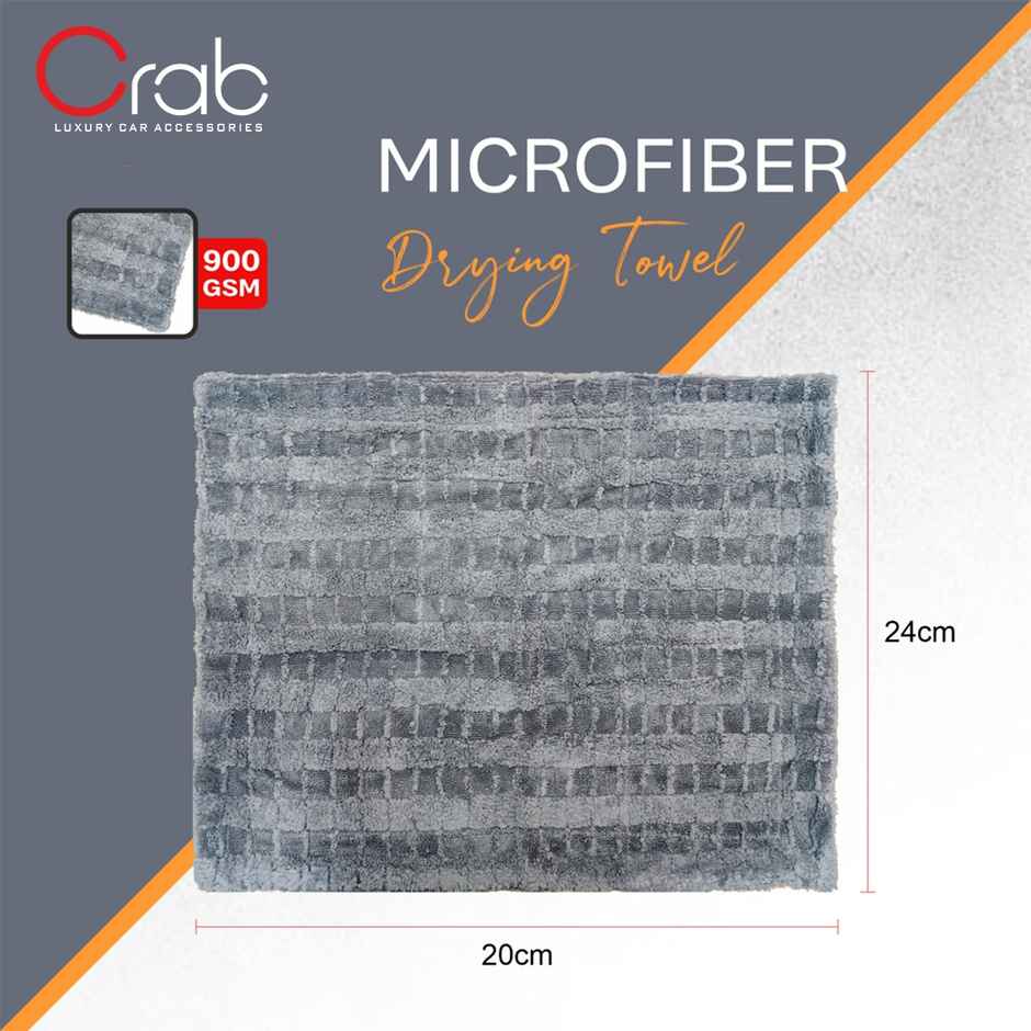 Crab Microfiber Drying Towel | 20 x 24 inch | 900 GSM | Ultra-Absorbent & Lint-Free Cleaning Cloth