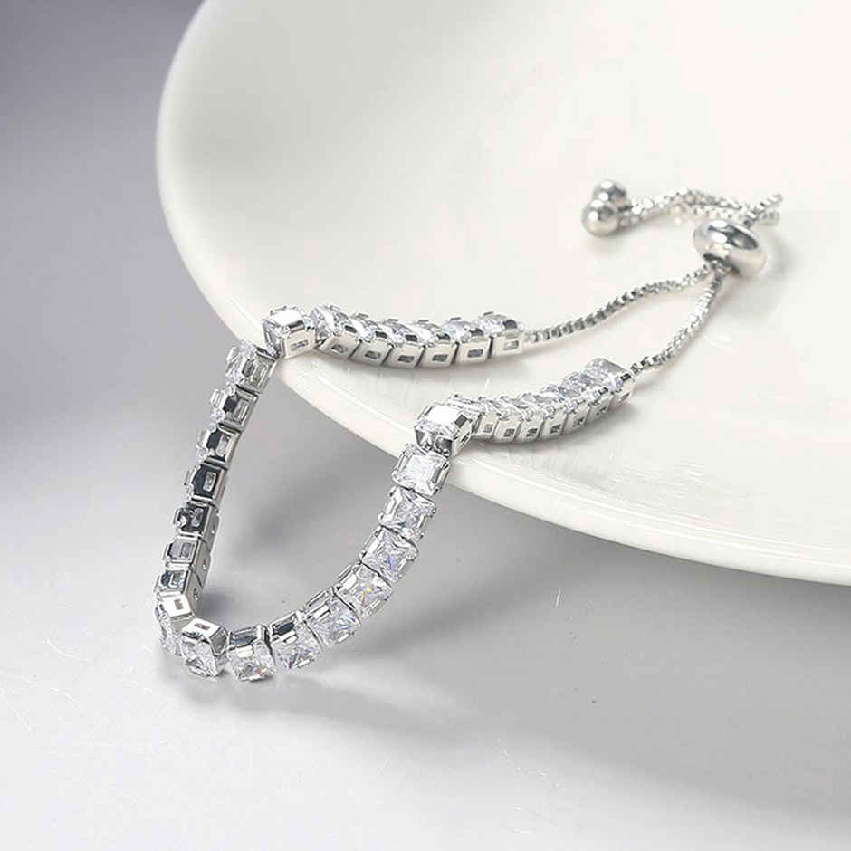 Designs & You Silver Plated Square Cut Cubic Zirconia White Matrix Tennis Bracelet | 1 Pack