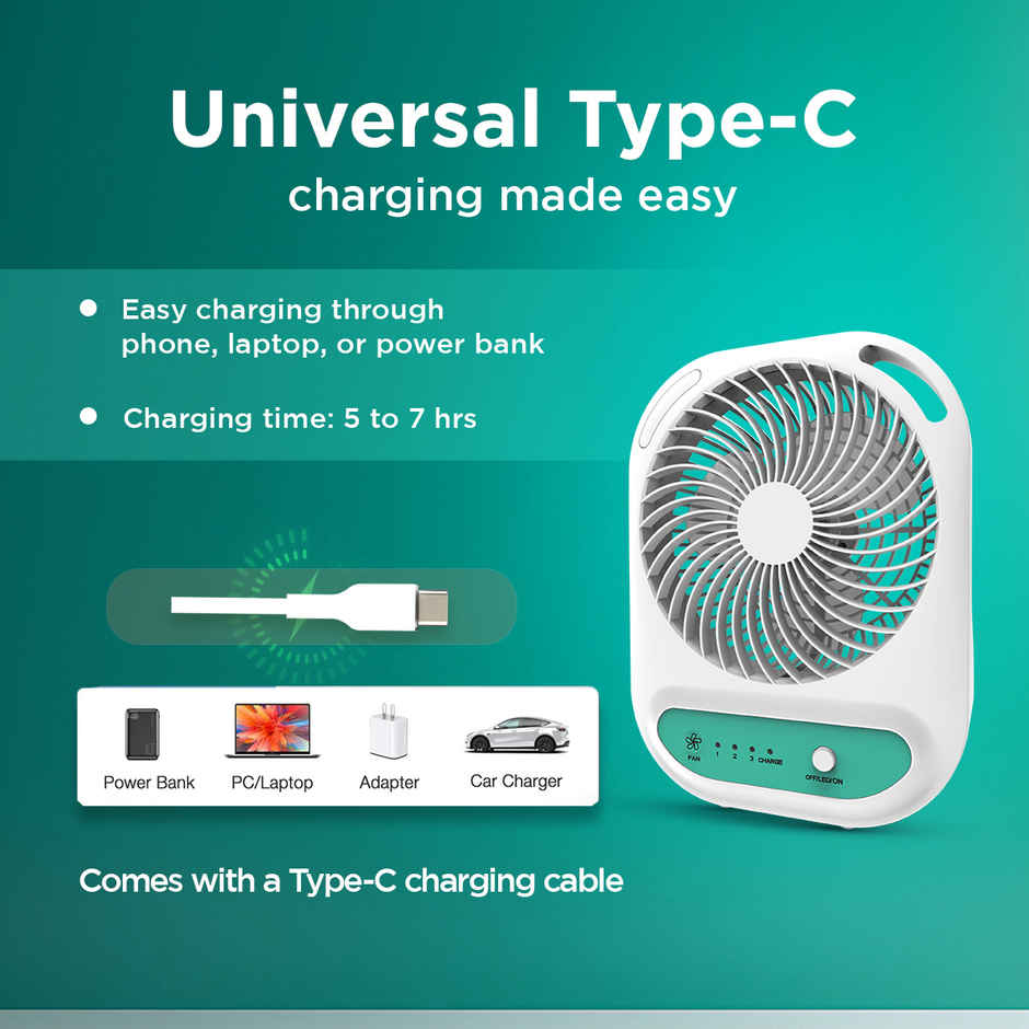 EcoLink Comfy Pro Desk Fan (White Grey) | USB Rechargeable