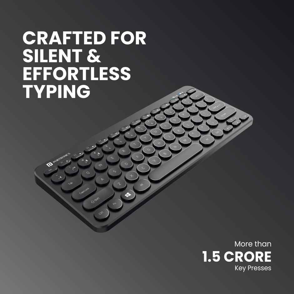 Portronics Bubble Multimedia Wireless Keyboard 2.4 GHz & Bluetooth 5.0 Connectivity, Noiseless Experience, Compact Size for iOS iPad Air, Pro, Mini, Android, Windows Tablets PC Smartphone - Black