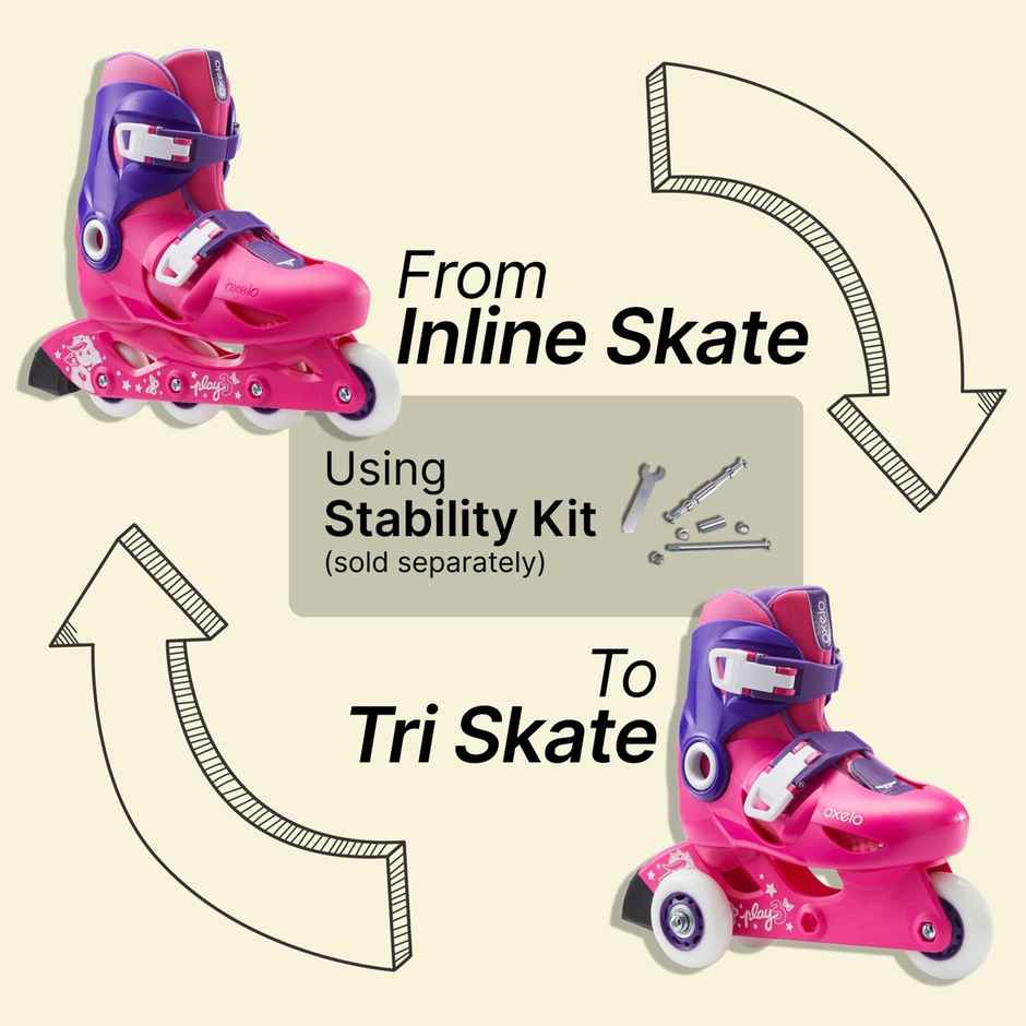 Decathlon | Oxelo Kids Skating Shoes Inline Size Adjustable | Pink - UK1.5 - UK3