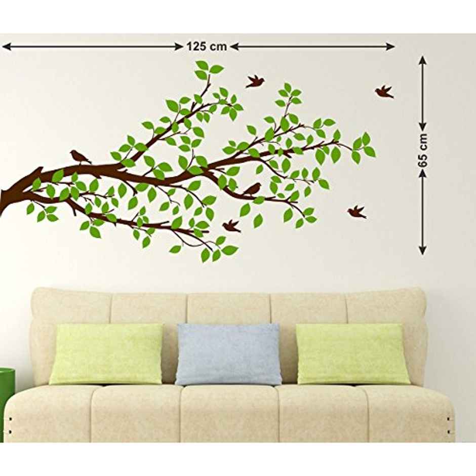 BAY6 Branch With Green Leafs And Birds Removable Sticker - 125 cm
