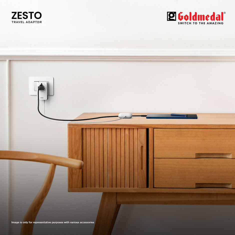 Gold Medal Zesto Travel Adapter with Universal Socket & Dual Port USB- A  | 3-Pin Socket | Multiplug Adapter For Travel, Home & Office