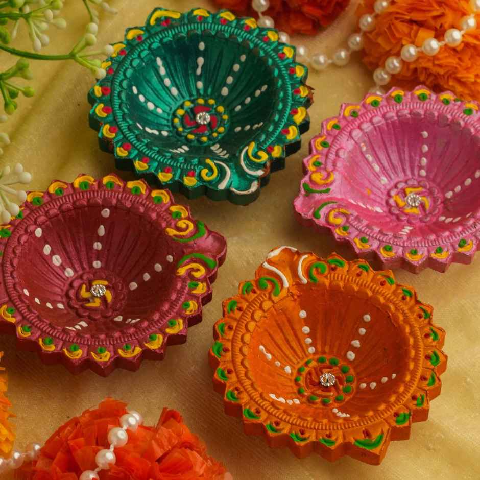 Decorative Clay Diya Rose | Pack of 4 | Designer Diya | Shruti Creations