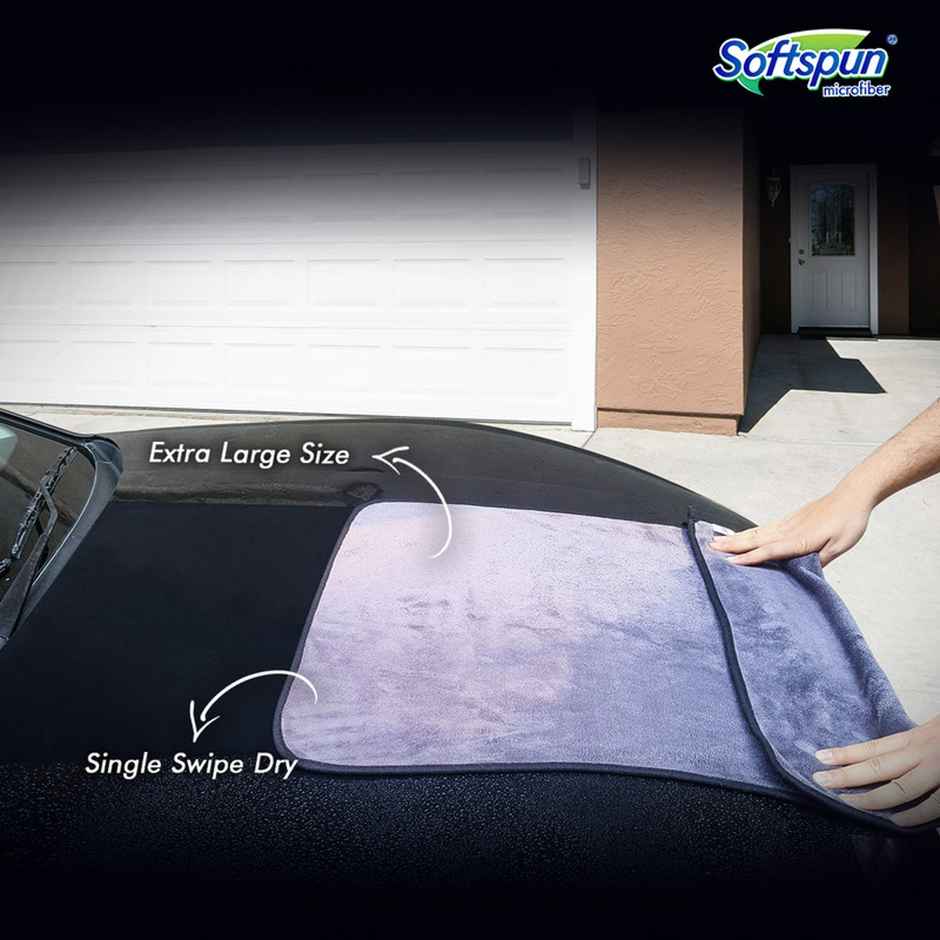 Softspun Microfiber Cleaning Cloth (XL, 50x80 cm, 500 GSM, 1pc, Grey)