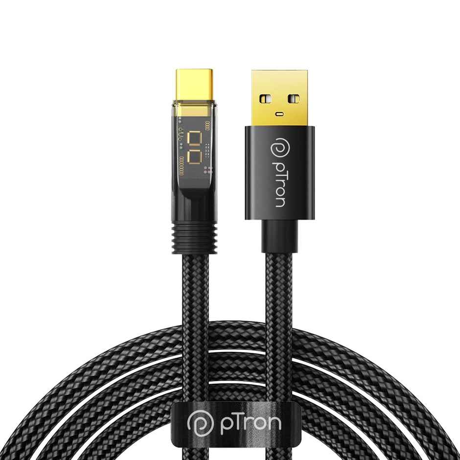 pTron Solero 65W USB to Type-C Super Fast Charging USB Cable Compatible with Samsung,OnePlus,Oppo,Vivo,Xiaomi,Realme & Other Type-C Devices, Unbreakable Nylon Braid, 480Mbps Data Sync Speed (1M) - Black