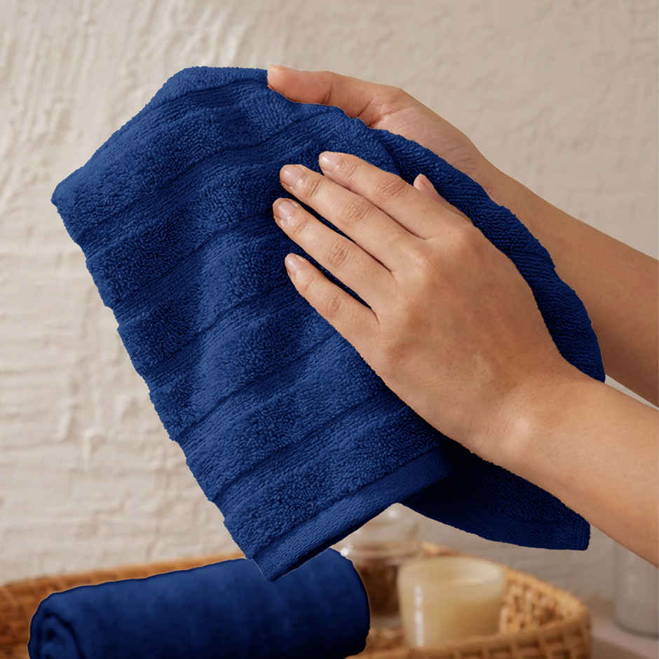 Mytrident Quick Dry Cotton Hand Towel Set of 2 | 16 x 28 in | Navy Blue