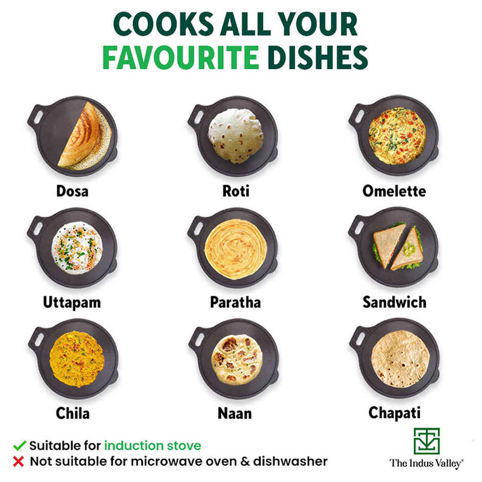 The Indus Valley Super Smooth Cast Iron Tawa for Dosa/Chapathi | 27.6cm/10.8 inch