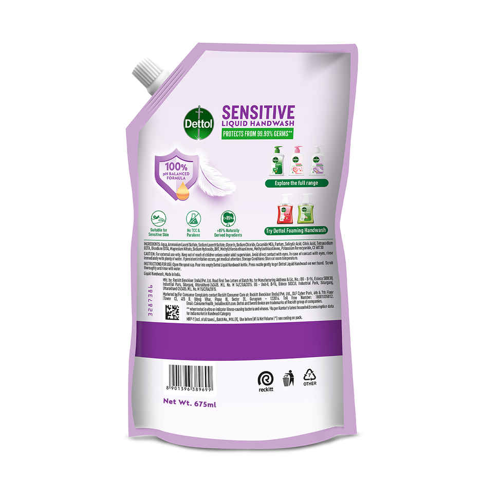 Dettol Sensitive Hand Wash Refill | Moisturizing Handwash | pH Balance | Gentle on Skin