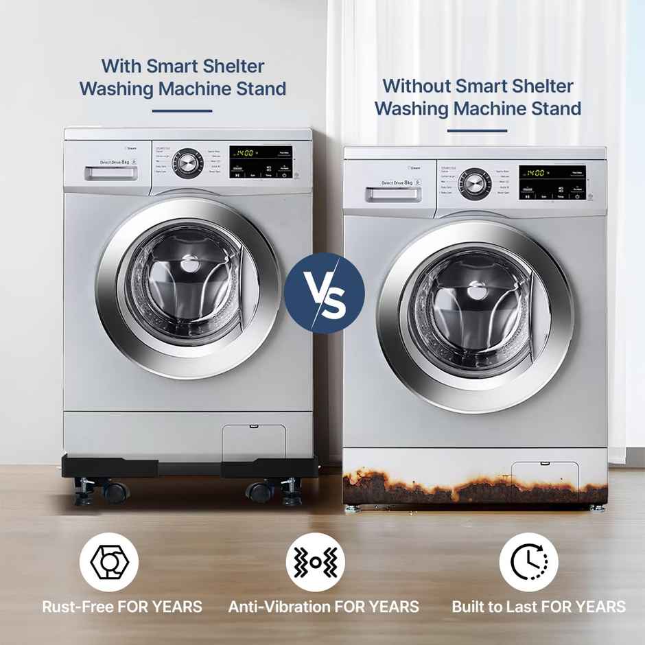 Smart Shelter Washing Machine Stand, Trolley With Wheels For Washing Machine & Fridge Black, 160Kg
