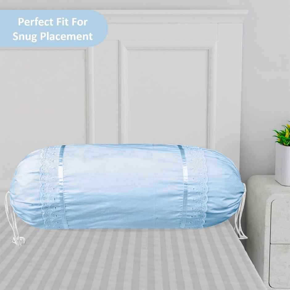 Kuber Industries Set of 2 Bolster/Side Pillow Cover For Diwan Pillows | 16"x32" | Plain Blue