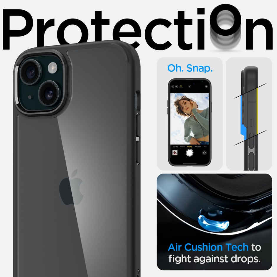Spigen Ultra Hybrid Back Cover Case Compatible with iPhone 15 (TPU + Poly Carbonate | Matte Black)