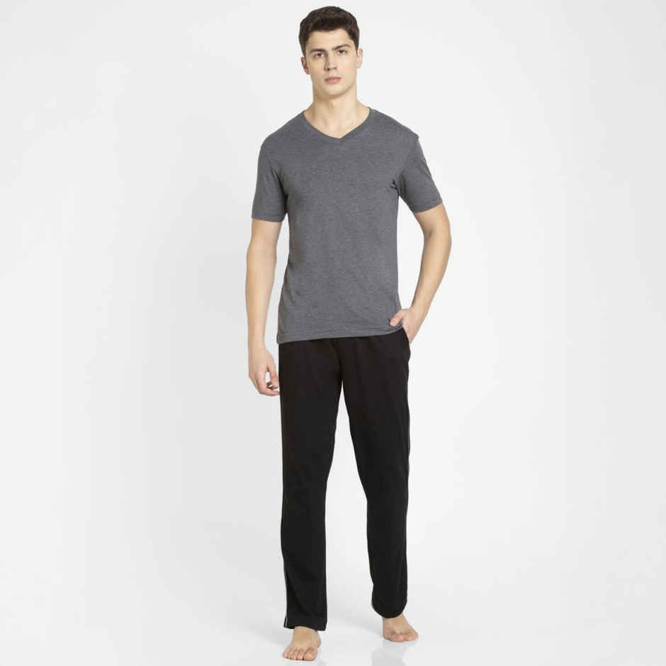 Jockey 9500 Men's Super Combed Cotton Rich Trackpants|Regular Fit|Side Pockets | Black/Grey Mel-M