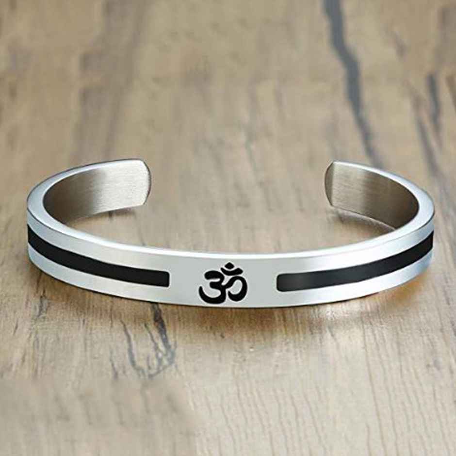 Peora Stainless Steel Buddha Namaste Ohm Om Aum Sanskrit Symbol Cuff Bracelet Kada For Mens