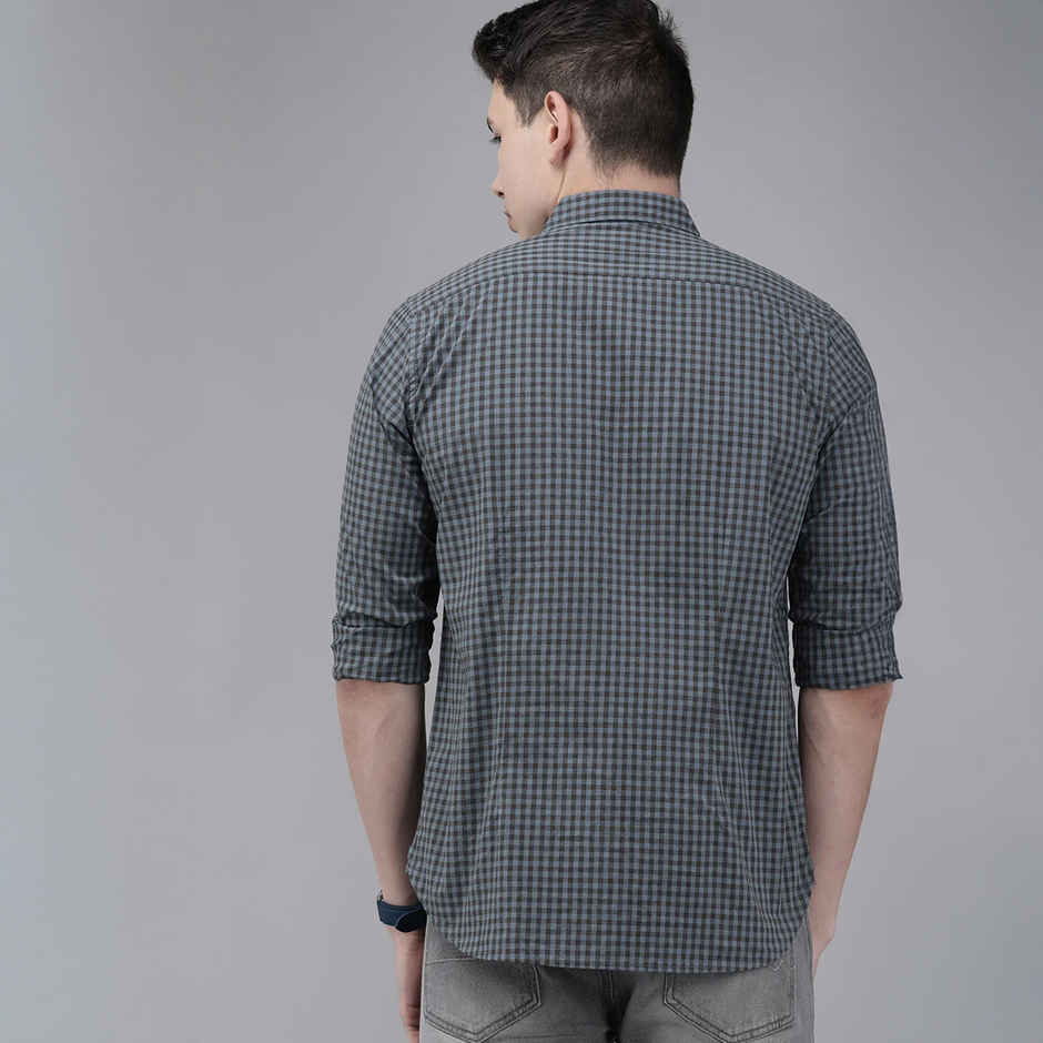 The Bear House Men Slim Fit Checked Button-Down Casual Shirt - Garo | Teal | XXL