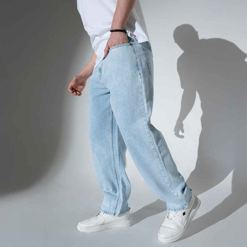 Hubberholme Men's Relaxed Fit Clean Look Stretchable Jeans | Light Blue - 34