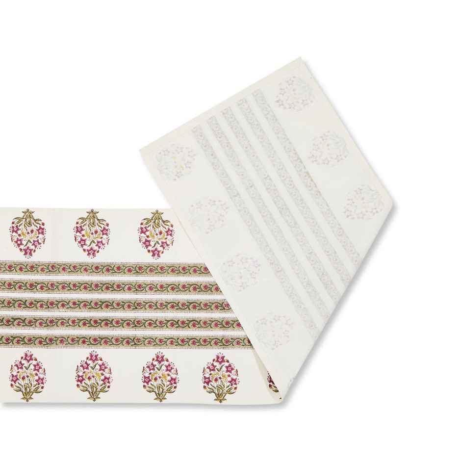 Fabindia Green Cotton Printed Runner | 32.5 cm x 1.8 m