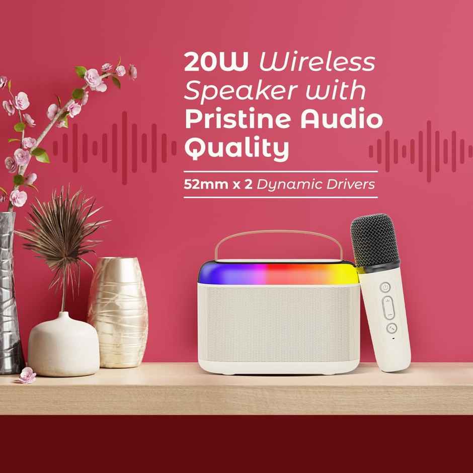pTron Fusion Joy 20W Bluetooth Speaker with Wireless Karaoke Mic | RGB Lights | 6Hrs Playtime - Cream