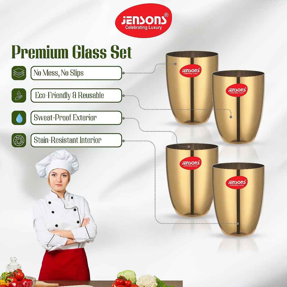 Jensons Pvd Lotus Glass 4 Pcs -gold