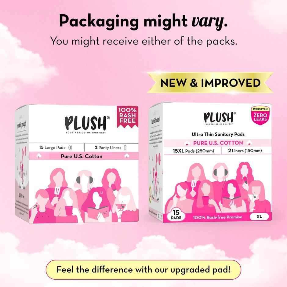 Plush Ultra Thin Sanitary Pads | XL | 15 pcs