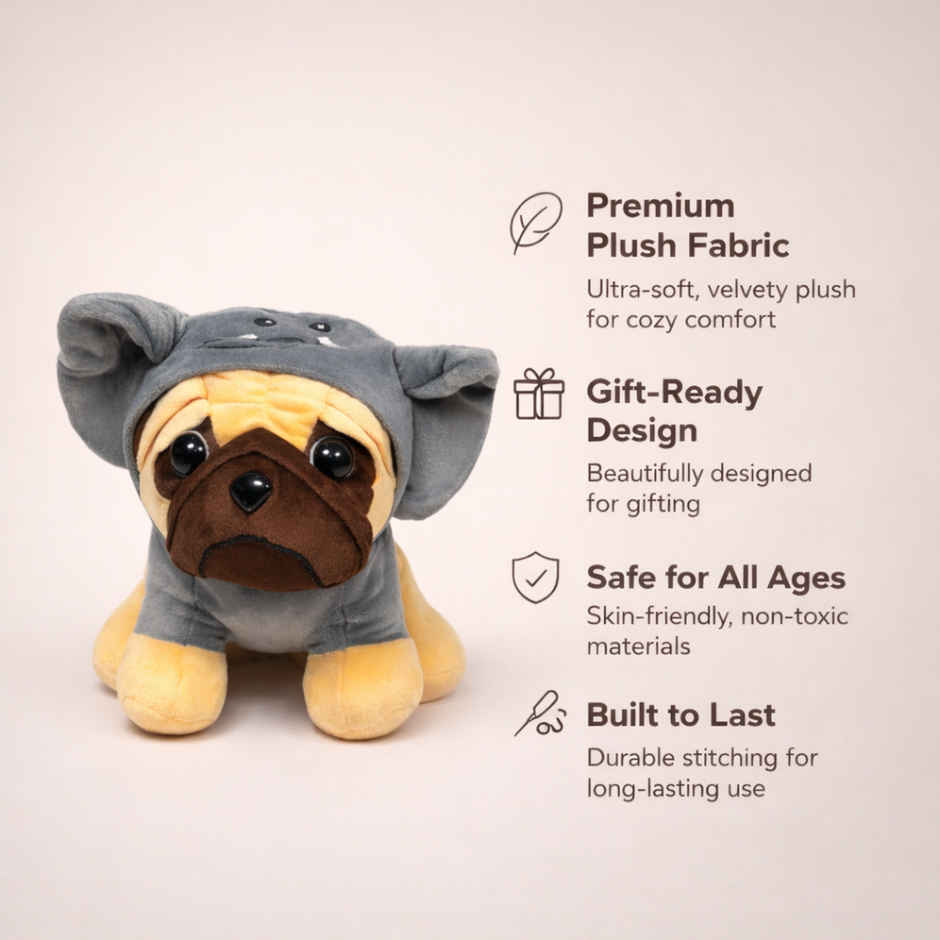 ZooWee Cute Grey Pug with Elephant Hoodie Plush 30 cm
