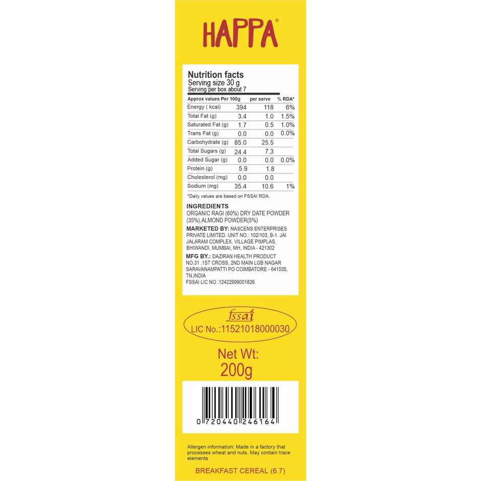 Happa Cereal Sprouted Ragi | Mango | Banana (200g) & Happa Cereal Sprouted Ragi | Almonds | Dates (200g) Combo