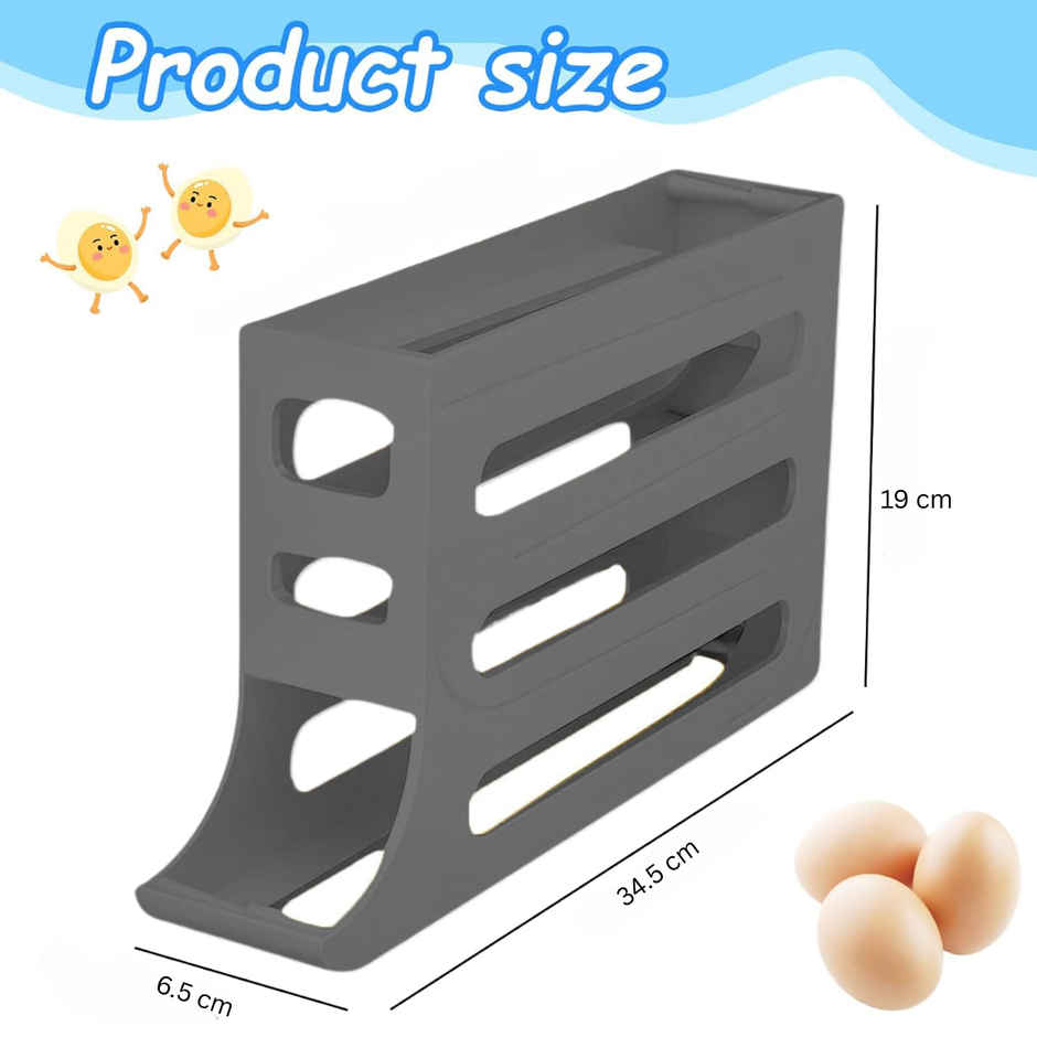 Zedak Plastic 3 Tier Roll Down Egg Storage Box | Grey - 1 pc