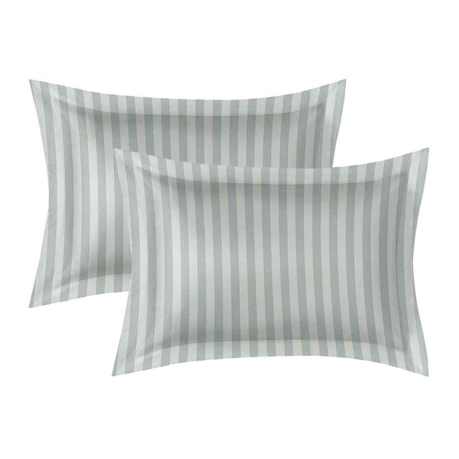 Dream Living King Size 120 Gsm Striped Bedsheet | With 2 Pillow Covers | Grey | 106 x 106 in