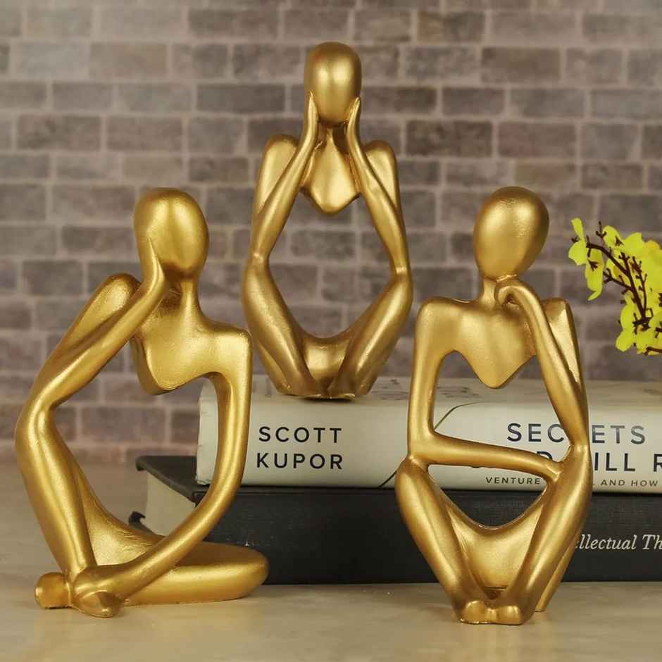 Tied Ribbons Set of 3 Abstract Thinker Men Statue Showpiece (13 Cm)