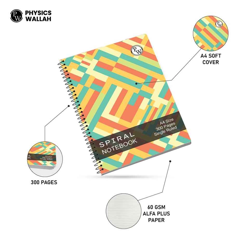 Physics Wallah Spiral Notebook | 300 Pages | Ruled