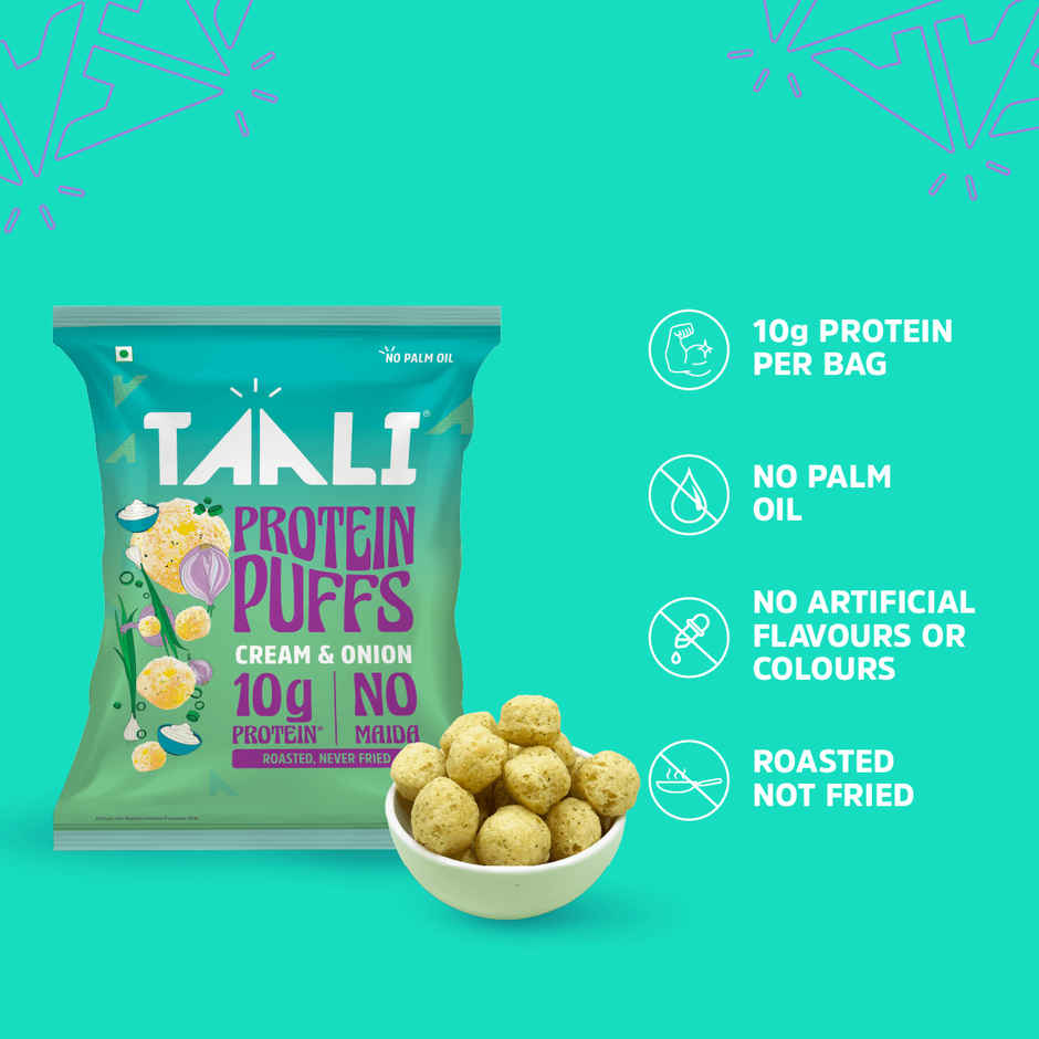 Taali Protein Puffs - Cream & Onion, Roasted, Corn & Jowar Puff, No Maida