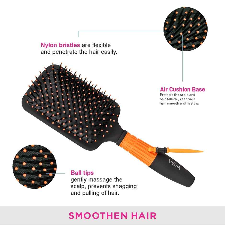 VEGA Paddle Hair Brush with Stick for Men and Women| Black and Orange|E15-PB