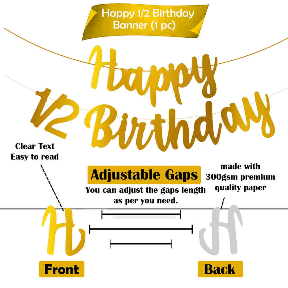 Party Propz Gold Happy 1/2 Birthday Banner
