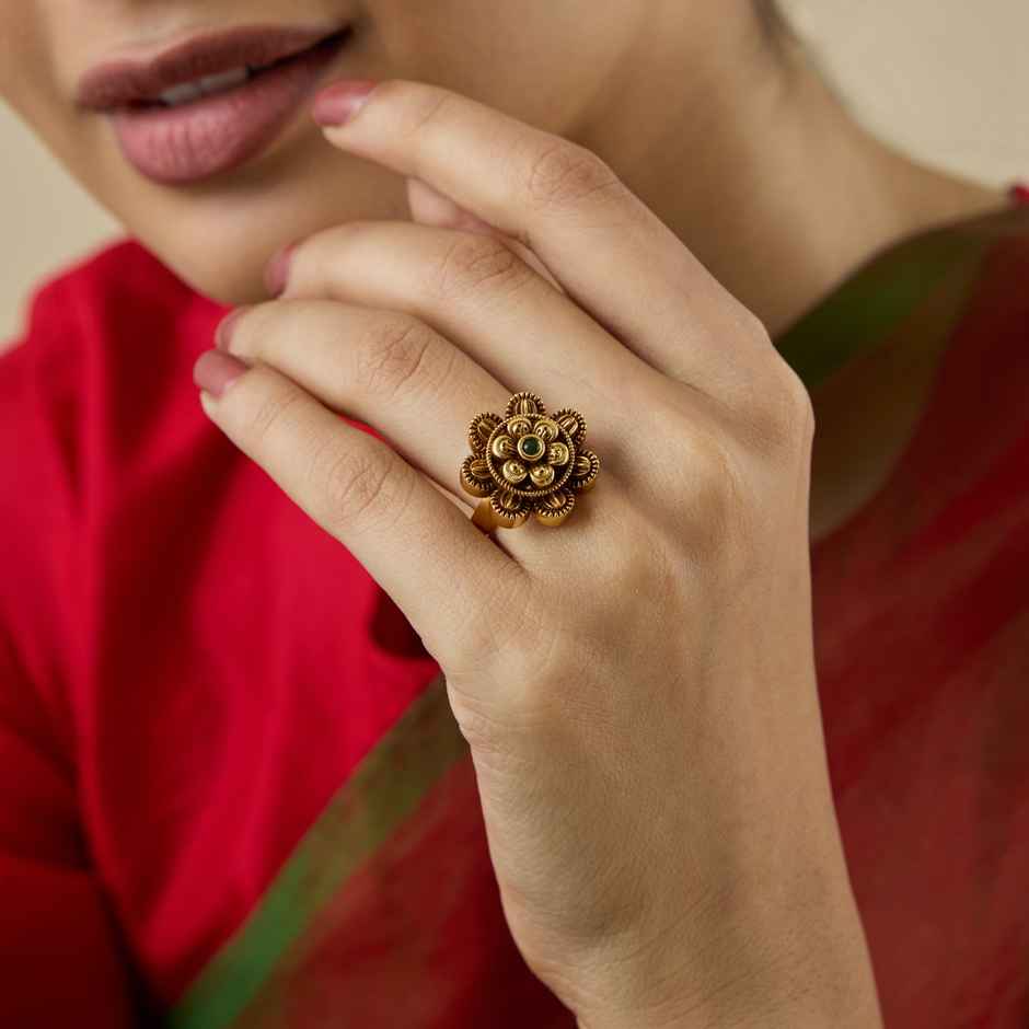 Kushal s Fashion Jewellery Ruby Gold-Plated Synthetic Stones Antique Finger Ring | 435975