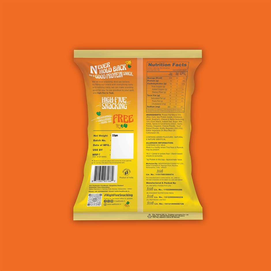 Taali Protein Puffs - Cheese Balls, Roasted, Corn & Jowar Puff, No Maida