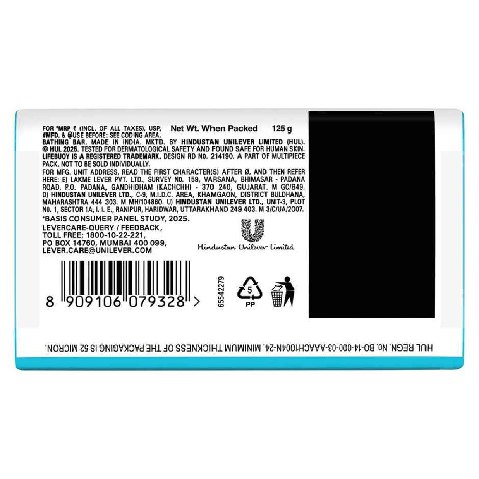 LIFEBUOY Ice Bath Soap Bar, with Menthol, Cool Sense Actives, 125g X 5, for Instant Cooling