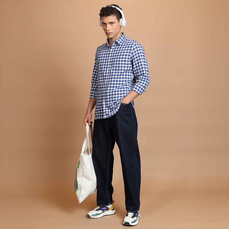 Ketch Men Blue Slim Fit Checked Casual Shirt | Blue - L