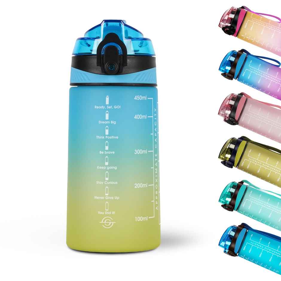Solara Sipper Water Bottle 500Ml With Motivational Time Marker, Sipper Bottle For Kids -Yellow Blue