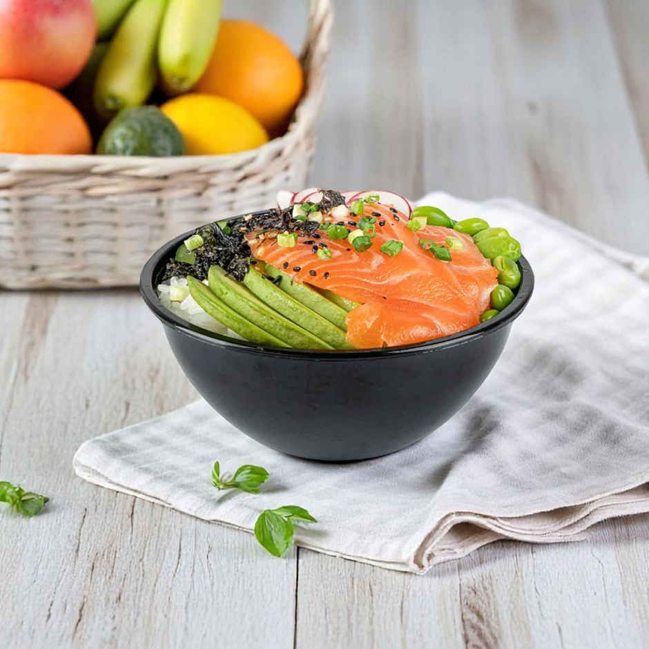 Disposable Salad Bowl with Lid | Black Transparent | 500 ml | Pack of 10 | Tempware