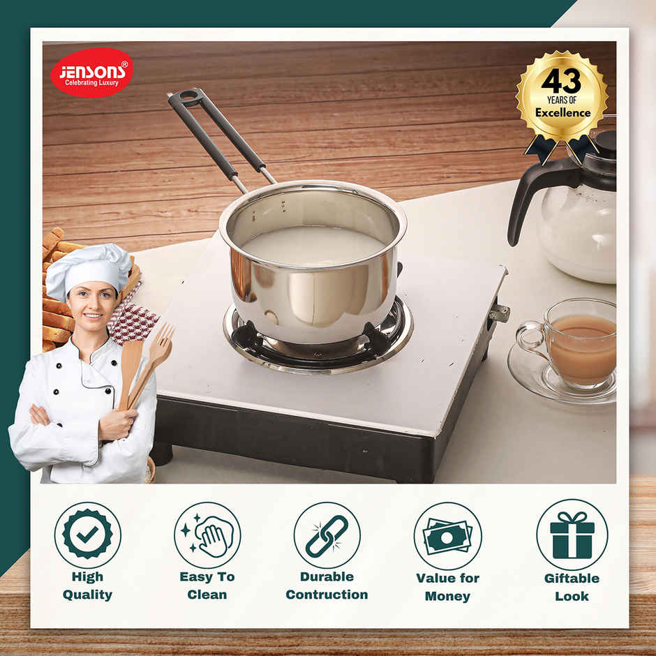 Jensons Stainless Steel Saucepan 14 cm | Milk & Tea Pan | Induction Friendly | Cap-750ml