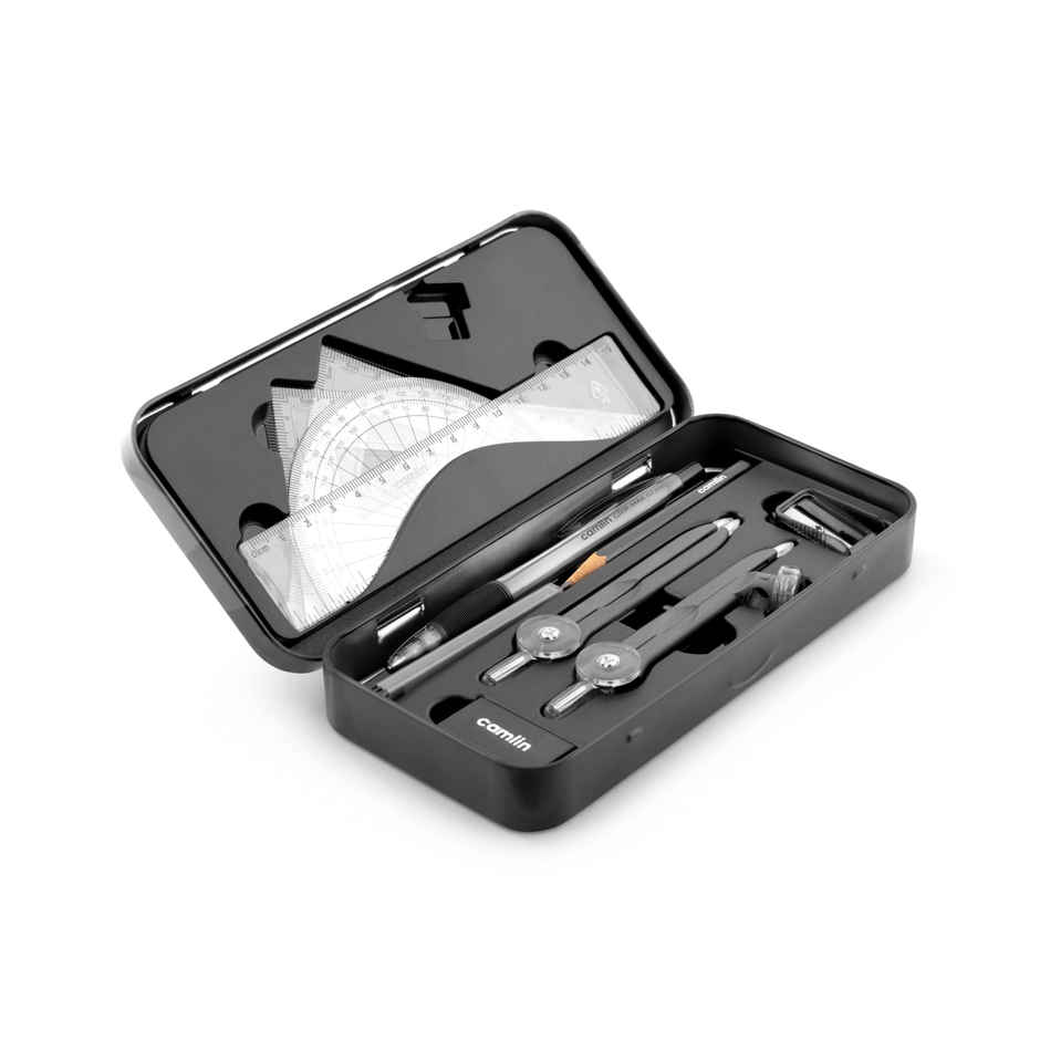 Camlin Scholar Plus Geometry Box | Self-Centering Compass - Black