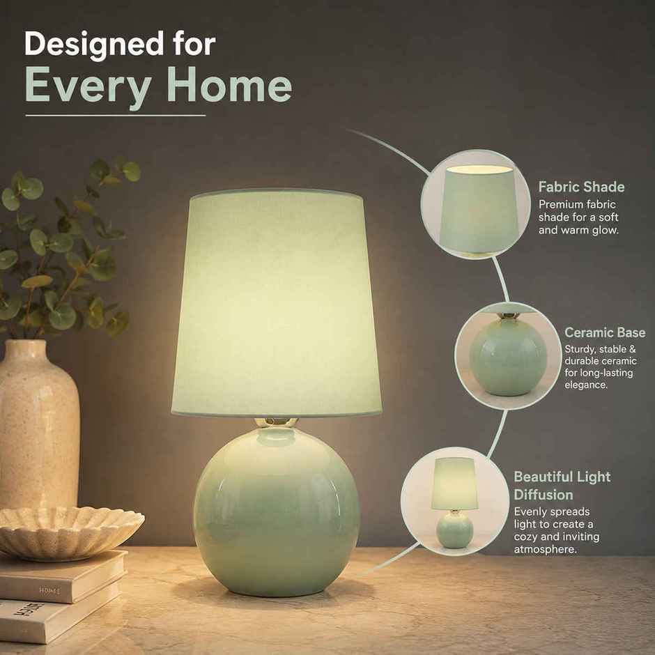 Homesake Ceramic Bedside Lamp with Mint Green Fabric Shade