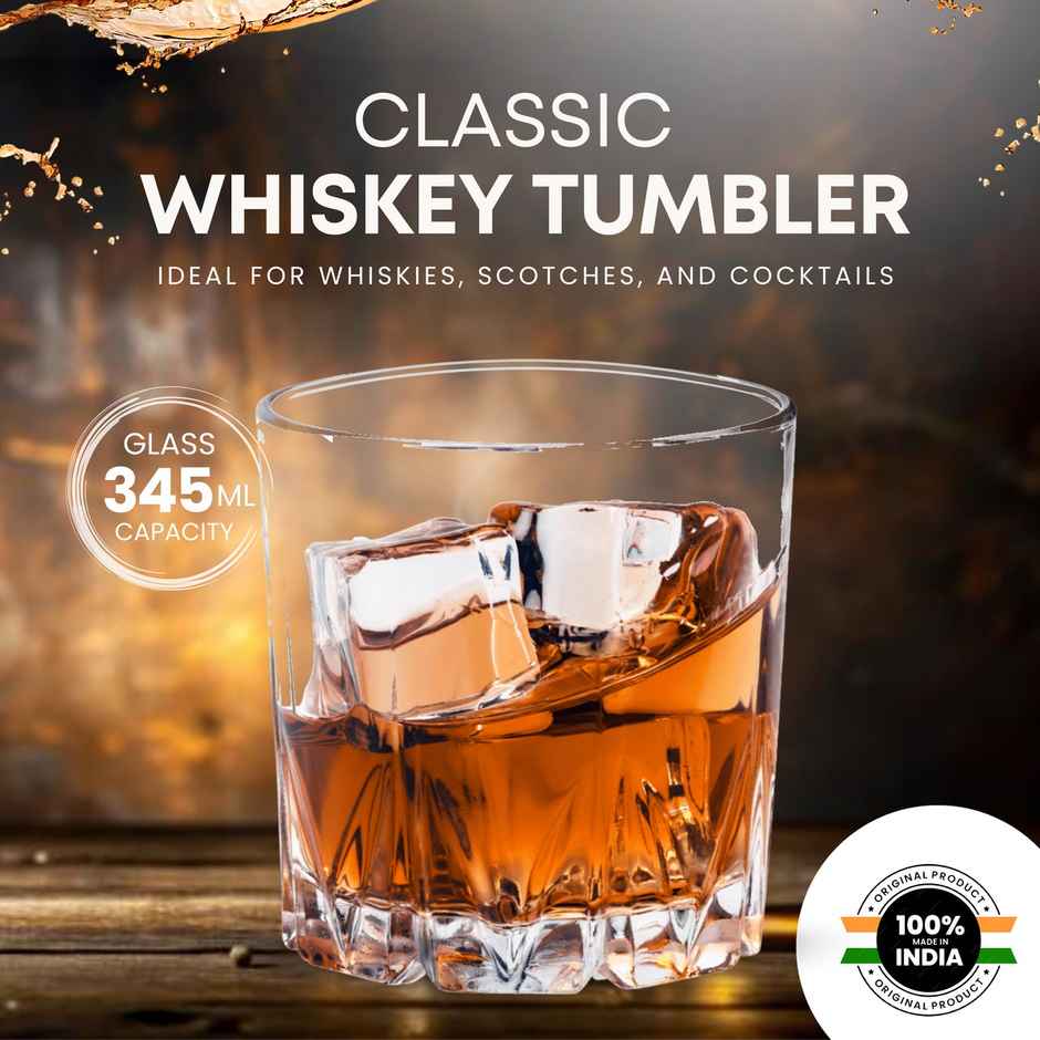 Classic Whisky Glass Tumbler Set | Durable Premium Clarity | 6 pc | 350 ml | Yera Glassware