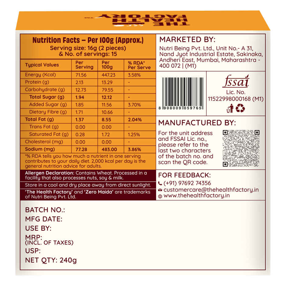 The Health Factory Rusk Cinnamon Bliss | Zero Maida | Source of Protein & Fibre | Wheat Rusk Toast | Tea Time Snack
