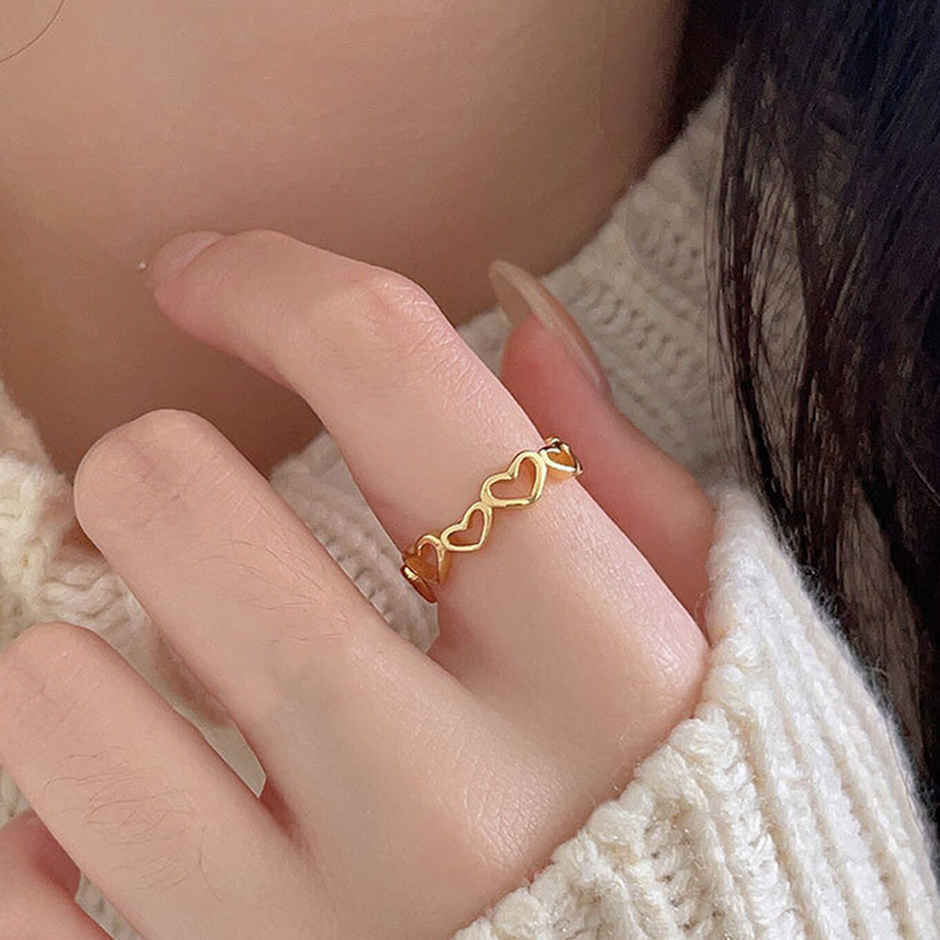 Label She Gold Plated Anti Tarnish Stainless Steel Heart Themed Adjustable Ring | LS-RNG-72172