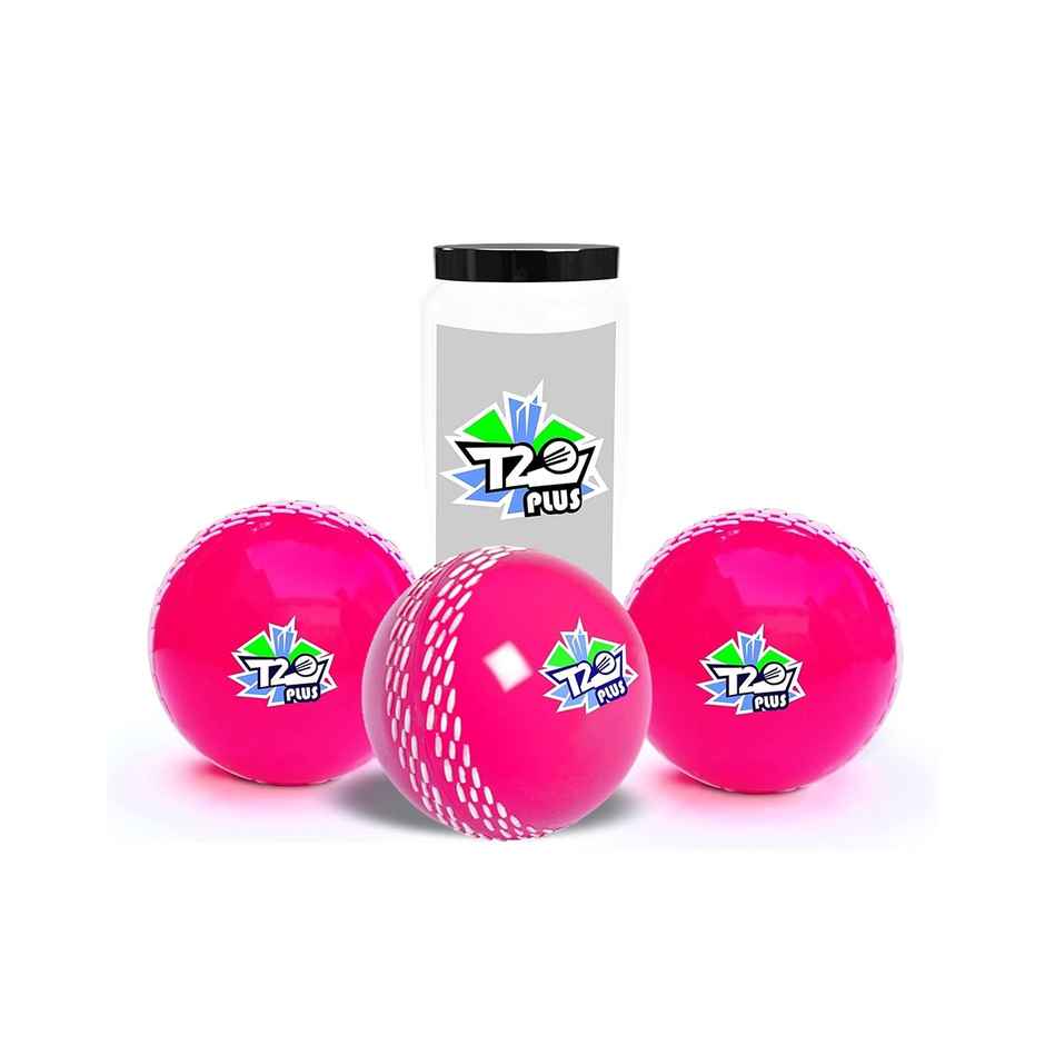 Jaspo Synthetic T-20 Plus Practice Cricket Ball/Wind Ball | Pack Of 3 | Pink